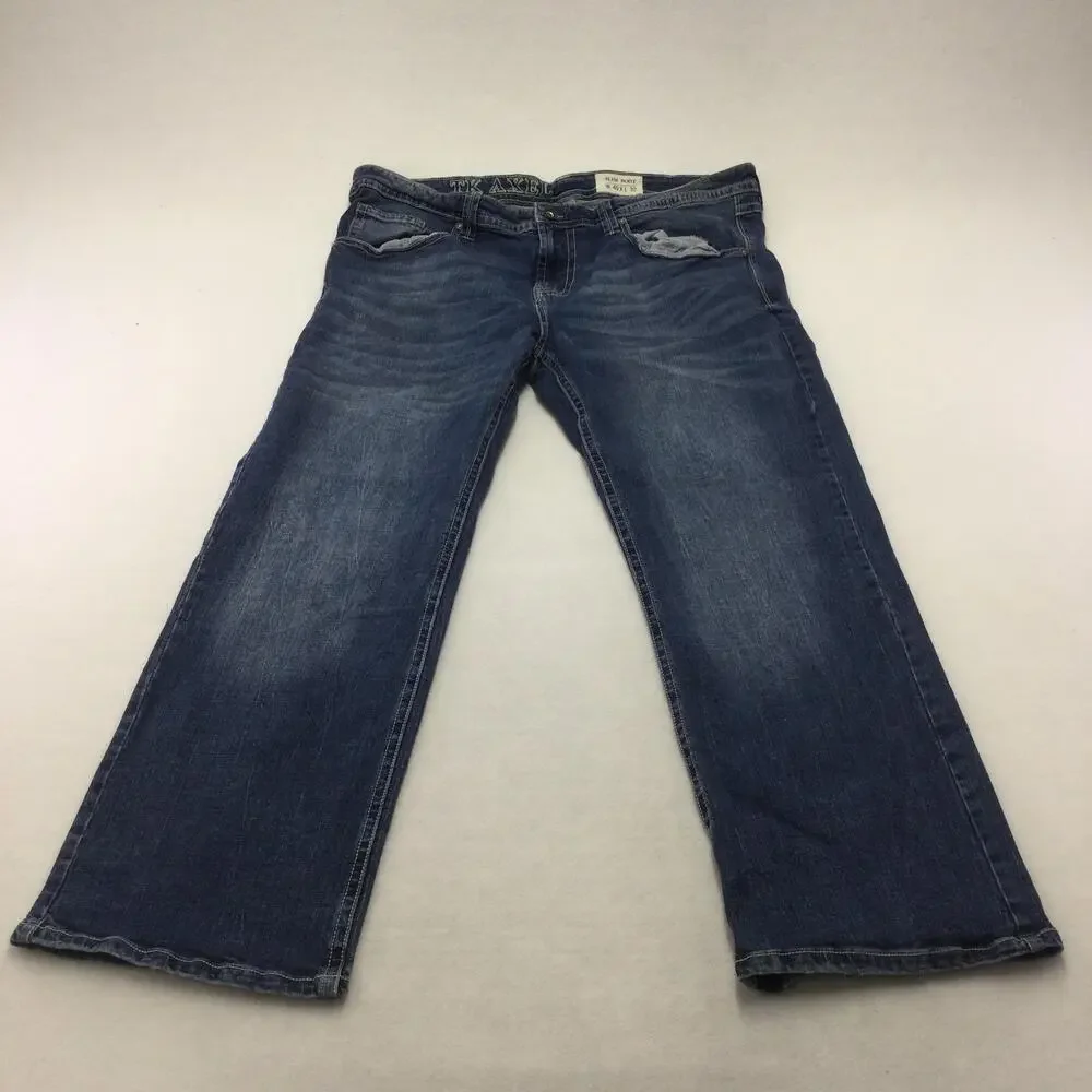 TK Axel Slim Boot Jeans Mens 40x32 Blue Wash Bootcut Denim Stretch Zip Fly